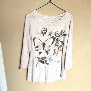 💖Sonoma Light Peach Butterfly Graphic Long Sleeve Top Size L